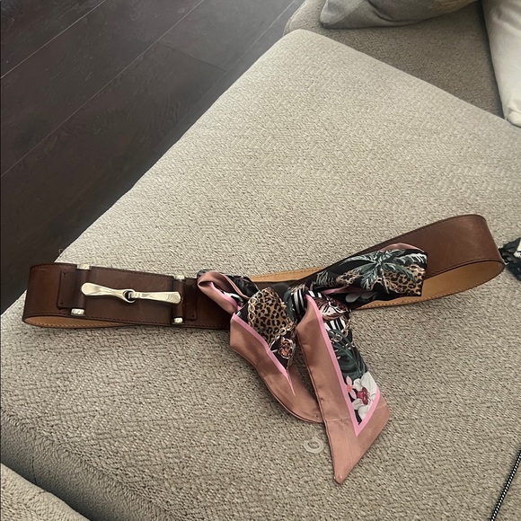 Cristella Milano Brown Leather Belt with Silk Scarf Tie, Size L main image 5